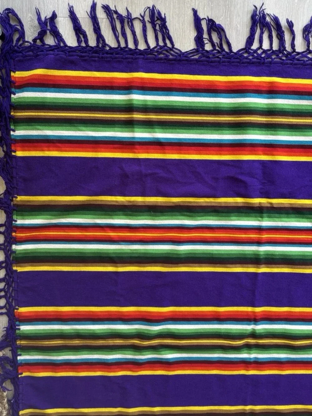 Beaver State Pendleton Stripe Mills Robe Shawl Fringed Blanket Purple Rainbow